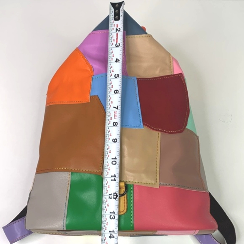 Colorful Leather Patchwork Backpack Purse - image 6